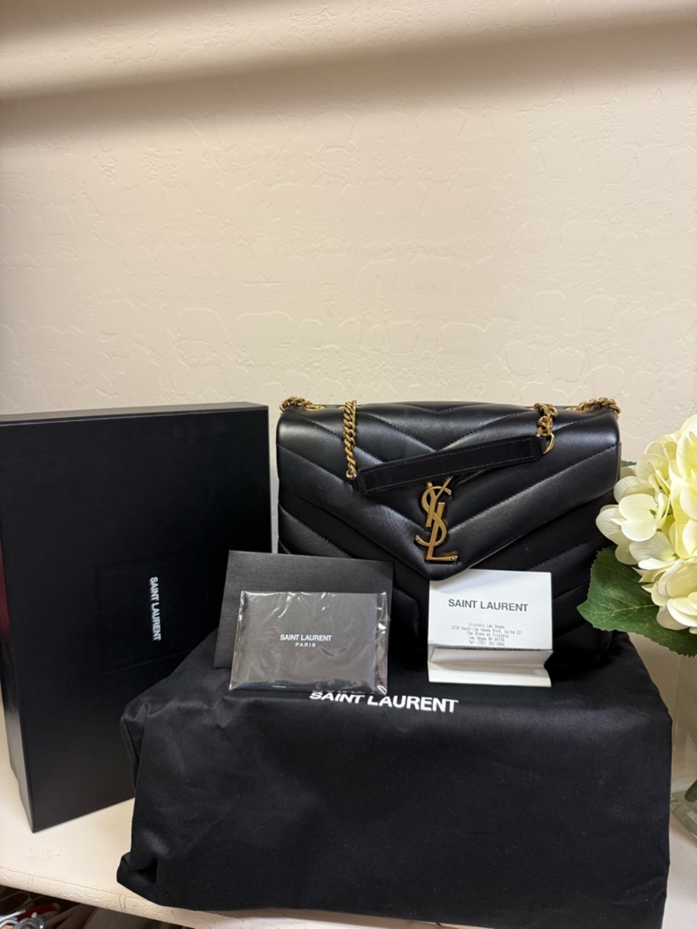 Saint Laurent Loulou Quilted Chevron Leather Shoulder Bag with Gold Hardware